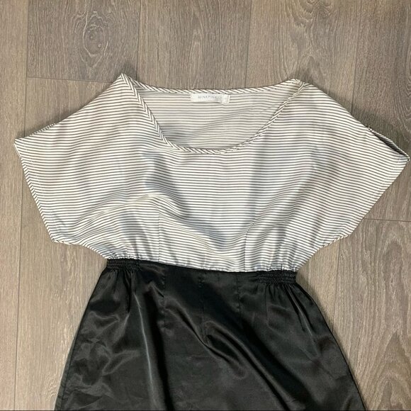 Revolve Mink Pink Women's Satin Mini Dress Stripes Short Sleeve Black White S - Picture 5 of 16